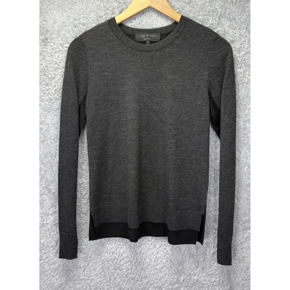 Rag & Bone Women's S Merino Wool Sweater Gray Black Sheer Mesh Back Knit Top